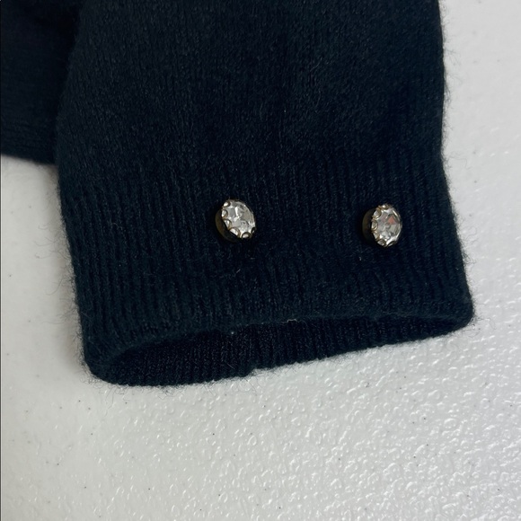 Vintage Sz S/M Black Sweater Cardigan Faux Fur Trim Rhiinestone Closure - Picture 8 of 10